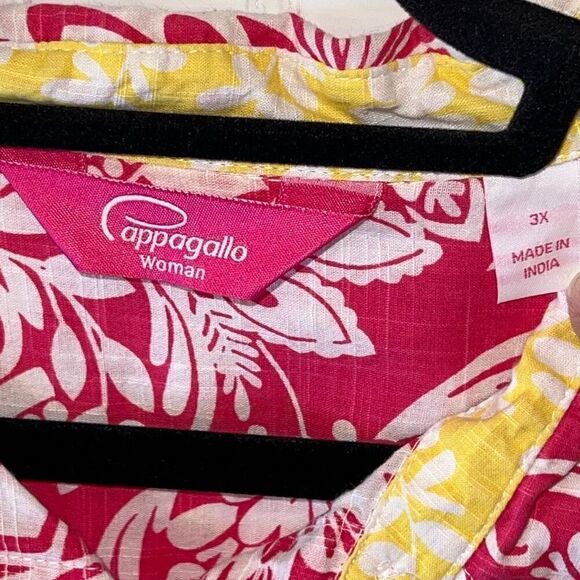 Pappagallo 3/4 Sleeve Button Up Top Women 3X Pink Yellow Tropical Peekaboo Cuffs - Picture 6 of 12